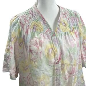 VTG 1960s Smart Time Floral Housecoat Dress Pastel Snap Front Long Nightgown M L